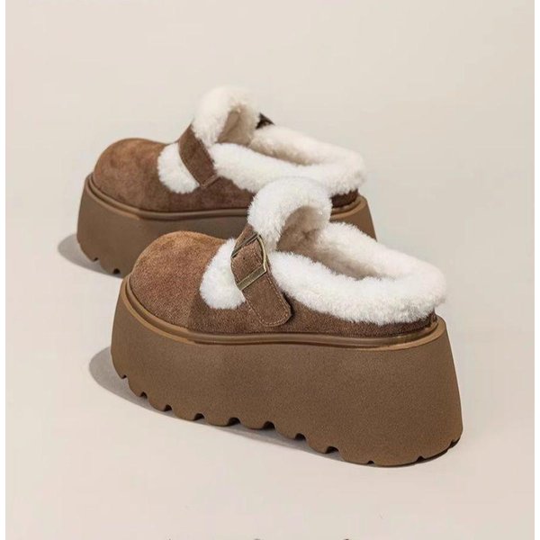 Zimowe Zamszowe Kapcie Damskie Z Podszewką Z Polaru Dla CiepłA, BawełNiane Buty, Modny Komfort, Gruba Podeszwa, Pluszowe Buty Damskie Zapatos Mujer 38 Brown-image