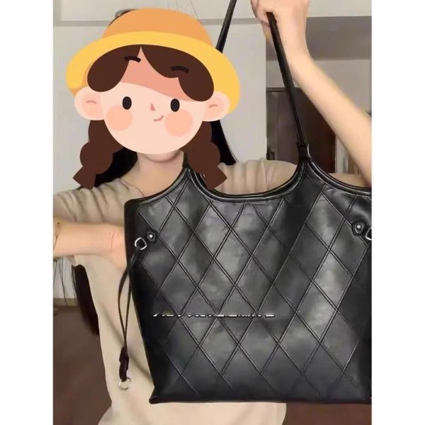 Bolso Tote Grande De Diamantes De Moda VersáTil Para Viajar Bolso De Hombro Bolso De Axila Para Mujer Black-image