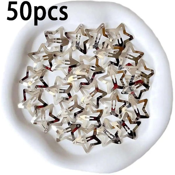 Pinzas Para El Pelo De Estrella Plateada Y2K Para NiñAs Adornos Para La Cabeza De Estrella De Metal Dulces Pinzas De PresióN Pinzas Para El Pelo Punk Accesorios Blanco-image