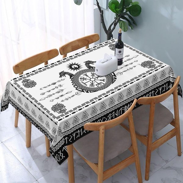 Nordycki Wiking Smok StarożYtne Symbole ProstokąTny Wodoodporny Obrus Dekoracja StołU Zmywalny Obrus Na Stół Kuchenny Lub Jadalnię Dekoracja Imprezowa 90X140Cm Gray-image