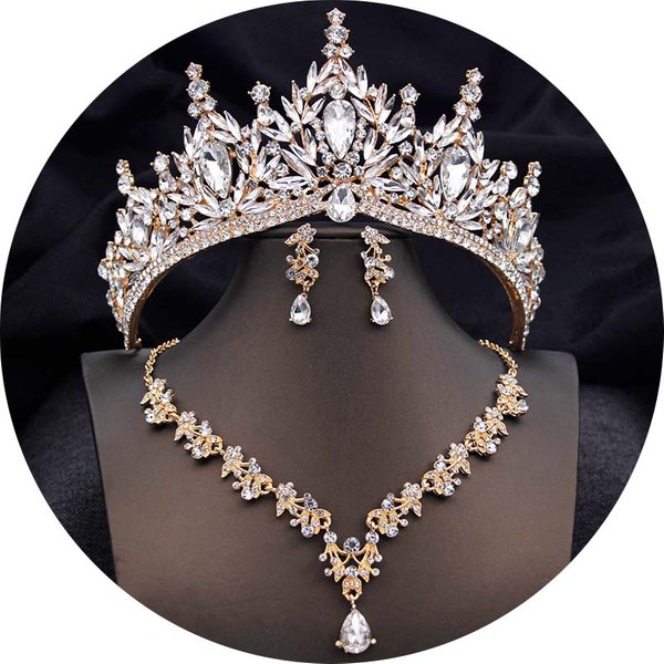 Luksusowe Tiary I Korony Zestawy BiżUterii ŚLubnej Dla Kobiet Bal Maturalny Korona ŚLubna Z Naszyjnikiem Choker Kolczyki Akcesoria Kostiumowe-image