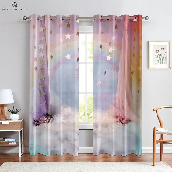 Cortinas Con Estampado De ArcoíRis De Unicornio Para NiñOs, Dormitorio, Sala De Estar, Cocina, DecoracióN Del Hogar, Se Pueden Personalizar Alta Calidad Q9388Qq-W70Xh100(Cm)X2Pcs&Grommet Top-image