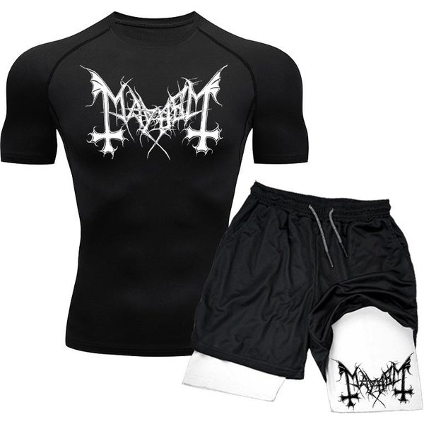 Modny DwuczęśCiowy Zestaw Sportowy Fitness: T-Shirt Z KróTkim RęKawem I Casualowe Spodenki L Black-image