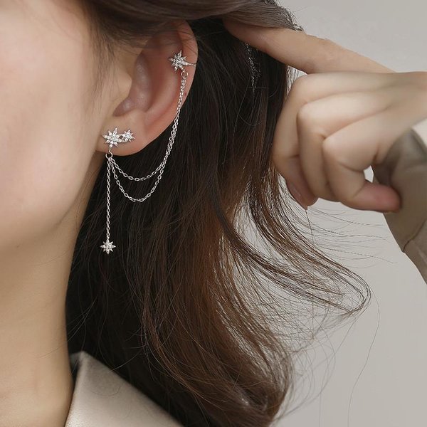 1 Par Pendientes De Tuerca De Plata De Ley 925 Con Borla De Cristal Y Cuentas De Estrella Para Mujer Boda Femenina Pendientes Eh1262-image