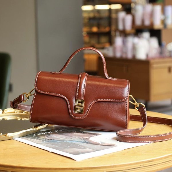 Bolso De Cuero Genuino Para Mujer Nuevo Nicho Original Bolso De Mujer De Gama Alta Lujo Ligero Retro Cambridge Bolso De Mano Cruzado Gray-image