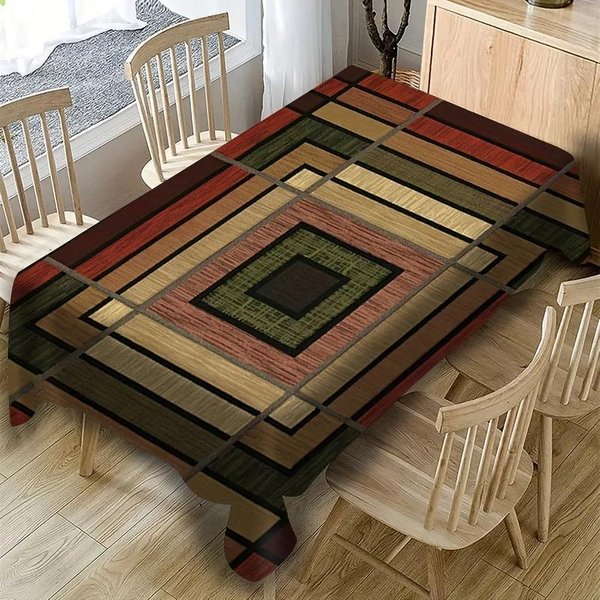 Kolorowa ProstokąTna Obrus Z Drewnianym Wzorem Dekoracja Imprezy ŚWiąTecznej Zmywalny Retro Geometryczny Obrus Dekoracja StołU Kuchennego I Jadalnianego 100X145Cm Brown-image