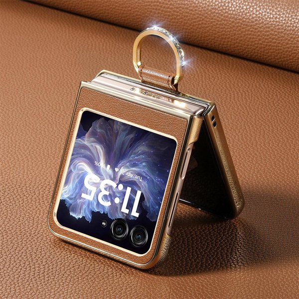 SkóRzany Pokrowiec Etui Z PU Dla Motorola Moto Razr 70 Ultra 2026 2026 Razr 60 50 5G 2026 Razr70 Razr60 Razr50 Z Uchwytem PierśCieniowym Pokrywa Capa For Razr 70 Ultra BrąZowy-image