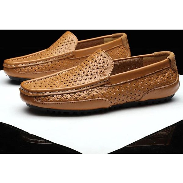 Mocasines Para Hombre Zapatos Casuales Verano Cuero Genuino Mocasines Para Hombre Mocasines Calados Transpirables Slip On Zapatos Para Conducir Talla Grande 43-image