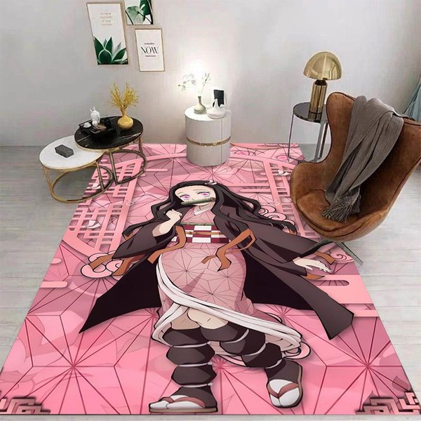 Dywanik Z Motywem Demon Slayer KreskóWka Salon Sypialnia Kuchnia Sofa Balkon Mata WejśCiowa AntypośLizgowa Zmywalna Mata Dekoracja Domu 50X80CM Black-image