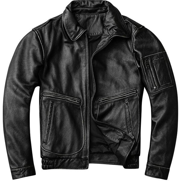 Nueva Chaqueta De Cuero Genuino, Abrigo De Cuero De Vaca MarróN Vintage, Chaquetas De Piloto Militar Para Hombres, Ropa De Vuelo De La Fuerza AéRea, Talla S -5Xl L Gray-image