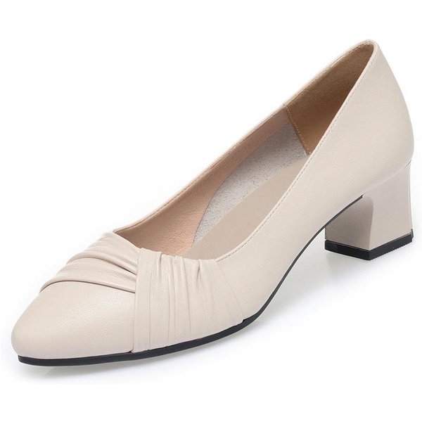 Kobiety Wiosna Nowa Moda Biuro Matki MięKka SkóRa MięKka Podeszwa Buty Komfort Wysoki Obcas Sukienka Pojedyncze Buty 41 White-image
