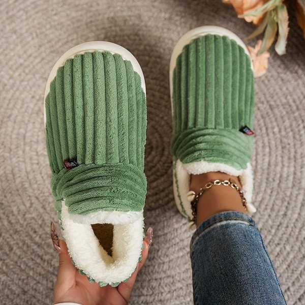 Pantuflas TéRmicas De Invierno De Color SóLido, Pantuflas Planas SúPer Suaves Para Ponerse En Casa, Pantuflas De Felpa CáLidas Y Acogedoras 44-45 Verde-image