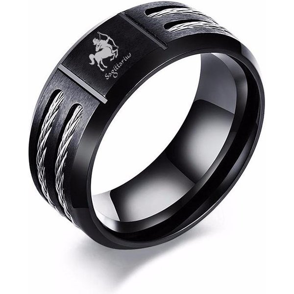 Anillo Vnox 12 Constelaciones Para Hombre Acero Inoxidable Negro Inserto De Alambre Retorcido Hombre Fuerte Anillo Aries Leo ConstelacióN Alianza 9 Gray-image