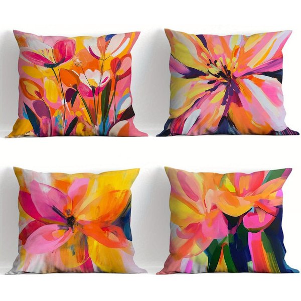 Funda De Almohada Con Estampado Digital Floral Pintado A Mano De Felpa Corta Adecuada Para Salas De Estar, Dormitorios, SofáS CojíN Decorativo 60X60Cm-image