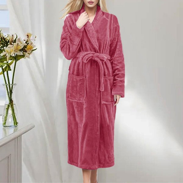 Bata De Franela Gruesa Y CáLida Para Mujer, Bata De BañO De Felpa De Manga Larga Para Invierno, CamisóN De Forro Polar, Ropa De Dormir Para Estar En Casa Y BañArse L Brown-image