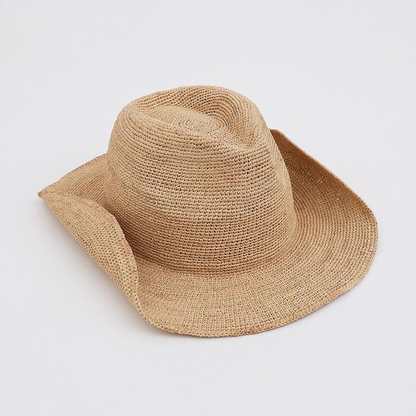 Sombreros De Sol Vaquero Retro De Rafia 100% Natural Para Verano, Sombrero De Paja Panama Tejido A Mano Con Ala Rizada Para Vacaciones En La Playa 55-58Cm Brown-image