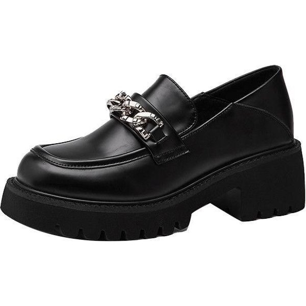 Mocasines De Plataforma Con Suela Gruesa Para Mujer OtoñO Retro Estilo FrancéS Zapatos Mary Jane De TacóN Alto Zapatos PequeñOs De Cuero Estilo BritáNico Para Mujer Moda Para Mujer 40 Negro-image