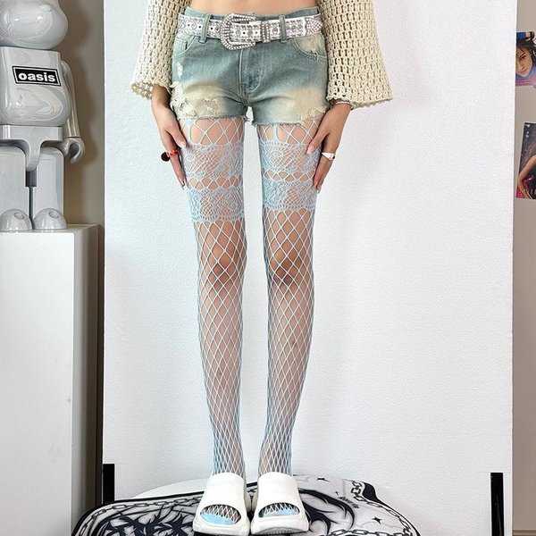Medias De Rejilla GóTicas Punk De Calle Para Mujer Pantimedias Sexy Con Aberturas Subcultura ExóTica GóTico Lolita Y2K JK Medias De Malla Ajustadas One Size Gray-image