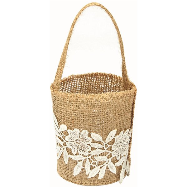 Cesta De Flores De Yute Cesta Europea Retro Para NiñA De Las Flores Cesta De Caramelo De Boda Hecha A Mano-image