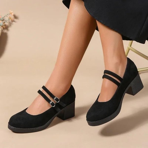 GorąCa Wyprzedaż Damskie Buty Pasek Z Klamrą Damskie Wysokie Obcasy Moda OkrąGłY Nosek Biurowe I Karierowe Nowe DużY Rozmiar Jednolite Obcasy Kobiety 40 Czarny-image