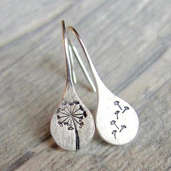 Pendientes Colgantes De Diente De LeóN De Color Plata Vintage Para Mujer Delicados Pendientes Colgantes De Planta Tallada JoyeríA Boho Para Compromiso Boda-image