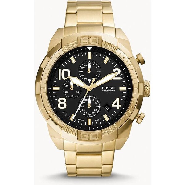 Reloj CronóGrafo Fossil Para Hombre Dorado - Esfera Negra De 50 Mm Brazalete De Acero, Resistente Al Agua 5 ATM FS5877 Oro-image