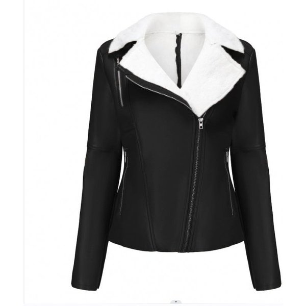 Nueva Chaqueta De Cuero De Terciopelo OtoñO E Invierno Para Mujer Chaqueta CáLida De Manga Larga Con Solapa Xxxl White-image