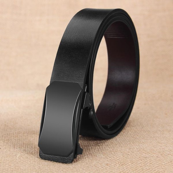 CinturóN De Hombre Cuero Genuino Hebilla AutomáTica CinturóN De Piel De Vaca Para Hombres JóVenes Negocios VersáTil Pantalones Casuales Para JóVenes Y De Edad Media 130Cm Black-image