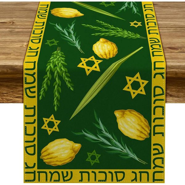 Mantel De Lino Para Sukkot Sukkah Etrog Lulav DecoracióN De Mesa Fiesta Del Festival JudíO Cocina Manteles De Mesa Sukkot Decoraciones 150X33Cm White-image