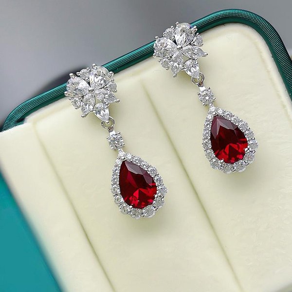 Pendientes Largos Huitan De Circonita CúBica Roja En Forma De Pera Para Mujer Preciosos Accesorios Para Las Orejas Pendientes EstéTicos Para Bodas Y Fiestas JoyeríA Nueva-image
