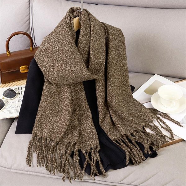 Zimowy Kaszmirowy Szalik Dla Kobiet CiepłY Jednolity Pashmina Koc Szale Damski Gruby MięKki Bufanda FręDzle Szal DłUgi Ponczo Echarpe 65X190 Cm Gray-image