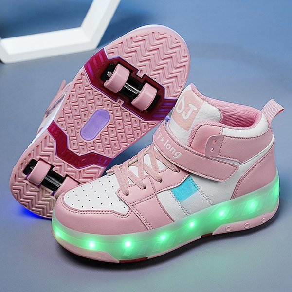 Zapatos De Escape Para NiñOs Patines De Cuatro Ruedas Para NiñAs Zapatos Luminosos LED Zapatos Deportivos Con TecnologíA Negra Patines De Ruedas 35-image