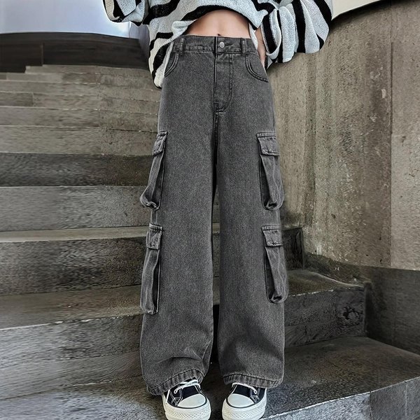 Damskie DżInsy Trend Casual Moda Proste Nogawki DżInsy Robocze L Gray-image