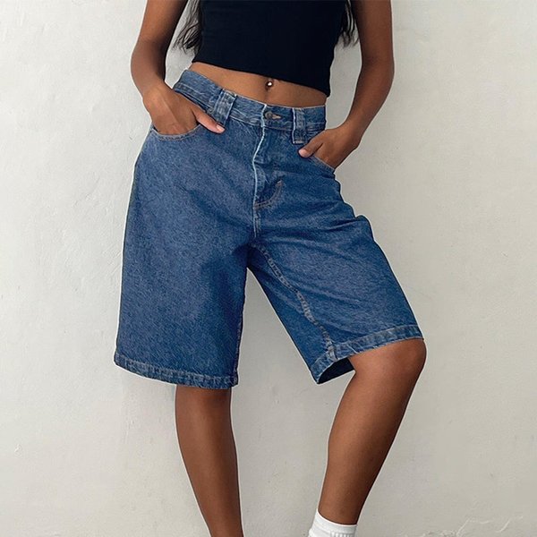 Damskie LuźNe Jeansowe Szorty Bermudy Vintage Proste Jeansowe Szorty Casualowe Do Kolan Jeansowe Szorty Z Kieszeniami XXL Gray-image