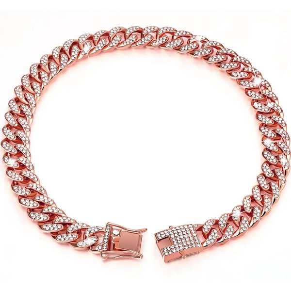 Collar Para Perro De Oro Con Diamantes Collar Para Perro Estilo Hip Hop Con Hebilla De Seguridad Y Cierre JoyeríA Para Perros 14Inch(35Cm) Oro Rosa-image