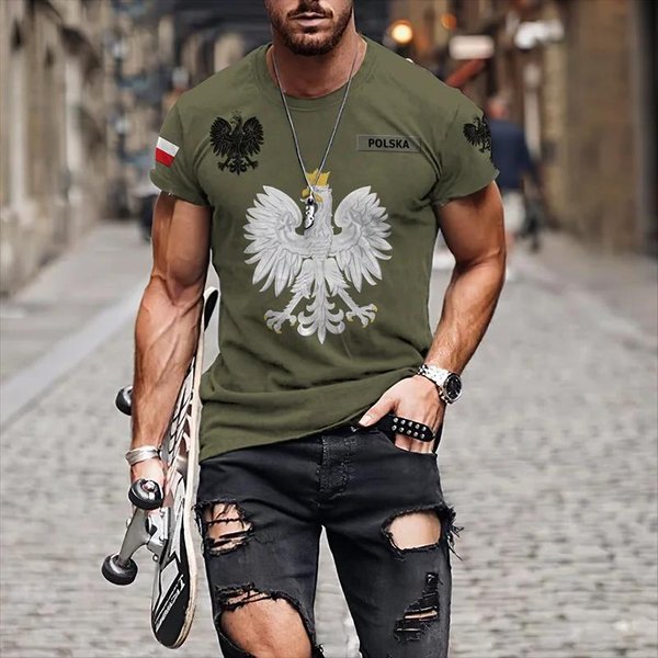 Graficzna Koszulka Z PełNym Nadrukiem 3D Z Flagą Polski Odzież MęSka Letnia Koszulka Z KróTkim RęKawem Casual Oversize Tees Modne Topy M-image