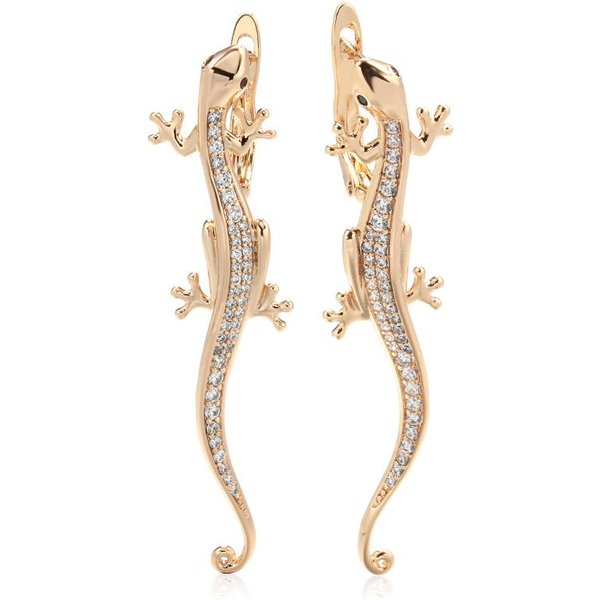 Nuevo Pendiente De Gota De Lagarto De Lujo Personalidad GóTico ZircóN Natural Color Oro Rosa Pendientes Moda JoyeríA Animal-image