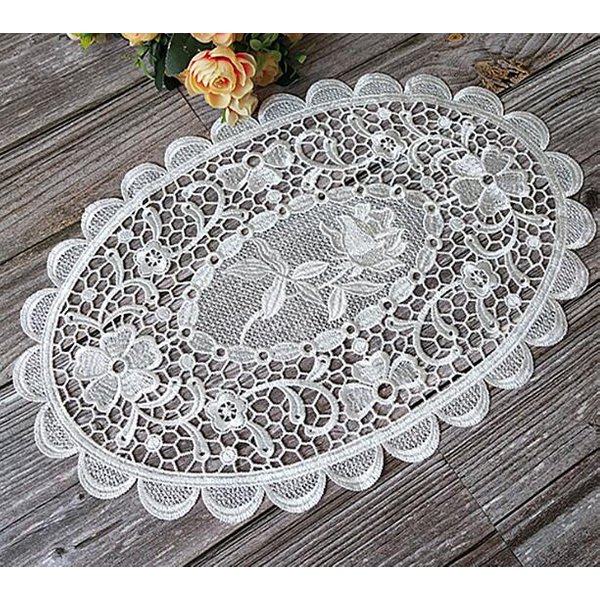 Nuevo Individual Ovalado De Encaje Bordado Para Mesa, Mantel Individual De Tela, Boda, Navidad, Flor Rosa, Cocina, DecoracióN Y Accesorios De Mesa Oval 30X45CM-image