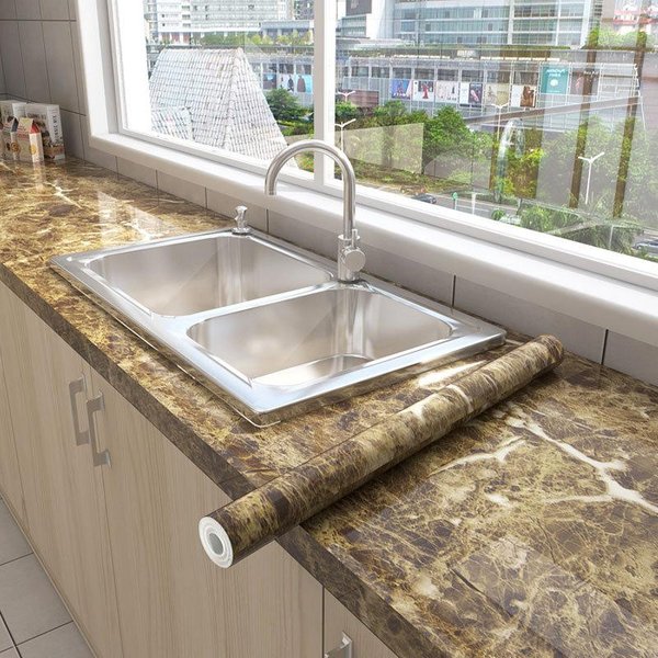 Marmurowa Kuchnia Olejoodporna Folia Kuchenka Wodoodporna Wilgoć Samoprzylepna Tapeta Blat Szafka Renowacja PłYtki Naklejka 60Cm×1M-image