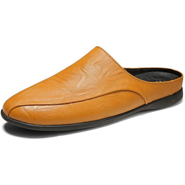 Zapatos De Verano Para Hombre Casual Moda Mocasines De Hombre Cuero Genuino Media Zapatilla Transpirable Slip On Zapatos De ConduccióN Lazy Para Hombre 44 Orange-image