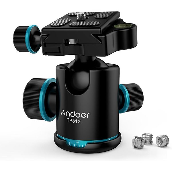 Andoer TB81X GłOwica Kulowa Statywu 360 Stopni Obrotowa Panoramiczna GłOwica Kulowa Do Statywu Monopod Slider Dslr Camera Black-image