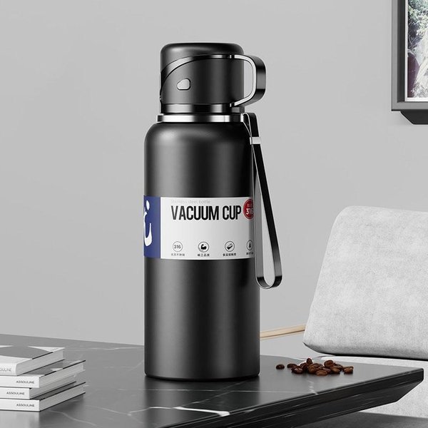 Botella De Agua TéRmica De 2L Tapa Grande Con Pajita Termo De Acero Inoxidable Botella De Agua FríA Botella TéRmica Deportiva Duradera Duradera 1500Ml-image