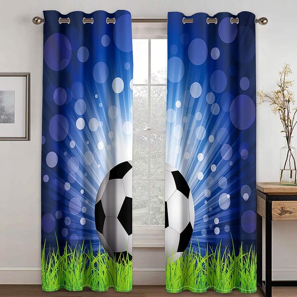 Campo De FúTbol Soccer Deportes NiñO Entrega Gratuita Cortinas Ideales Para Sala De Estar HabitacióN Infantil BañO Cocina Puerta DecoracióN Del Hogar Q1600Qq-W65X60H(Cm)X2Pcs&Grommet Top-image