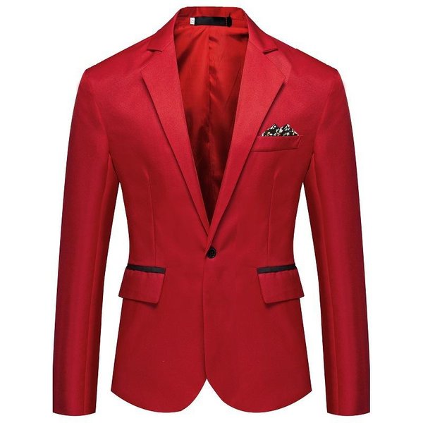 MęSki Garnitur Slim-Fit JednorzęDowy, MłOdzieżOwa Moda, Casualowa Marynarka XL Czerwony-image