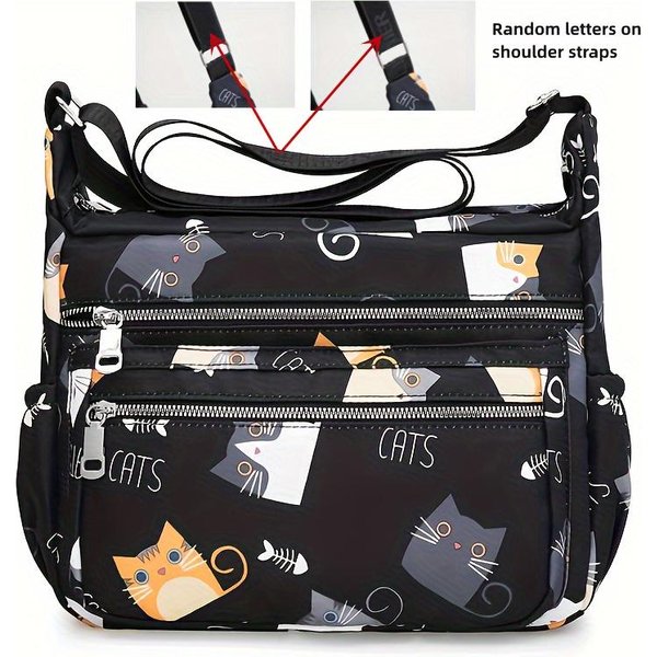 Prosta Wzorzysta Torba Hobo Zapinana Na Zamek, Nylonowa Torba Crossbody, Damska Torba Na Ramię Na Podróż Gray-image