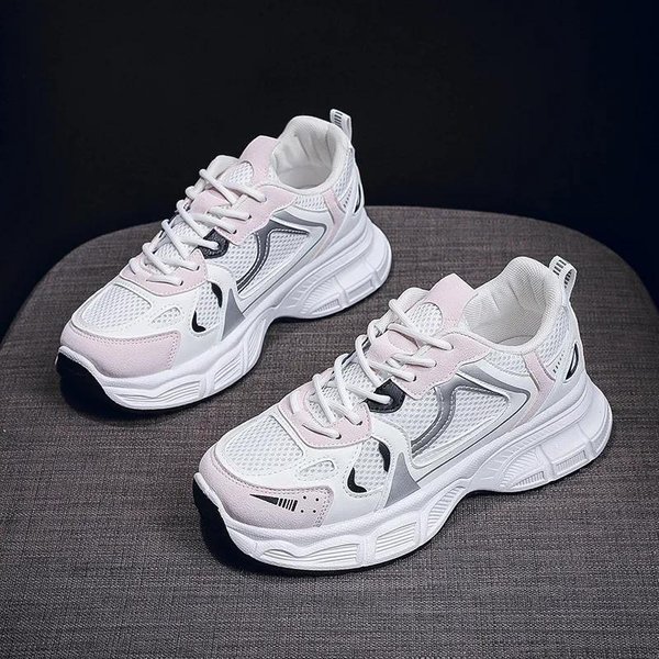 Zapatillas Deportivas De Plataforma Gruesa Para Mujer Primavera Malla Transpirable Suela Gruesa Zapatos Vulcanizados Mujer Casual Cordones Zapatilla Deportiva Para Correr 40 Gray-image