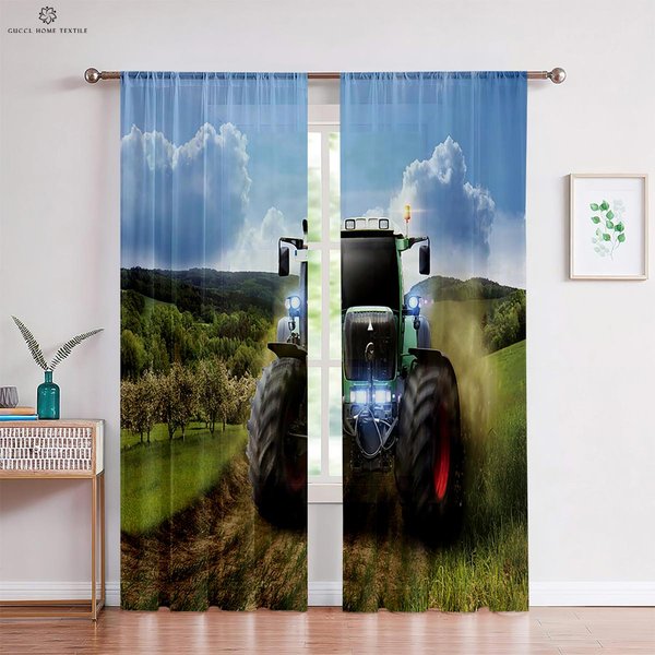 Realistyczne ZasłOny Okienne Z Nadrukiem, Traktor Z Nadrukiem 3D, Dekoracja Sypialni, Salonu, Gabinetu, Dekoracja Domu, 2 Szt. W50Xh130(Cm)X2Pcs&Rod Pocket-image