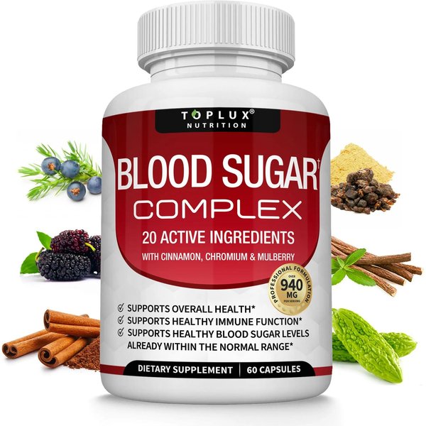 Suplemento Complejo Para El AzúCar En Sangre - Apoya Niveles Saludables De AzúCar En Sangre Ya Dentro Del Rango Normal, Totalmente Natural, Sin Ogm, 60 CáPsulas 1 Pack-image