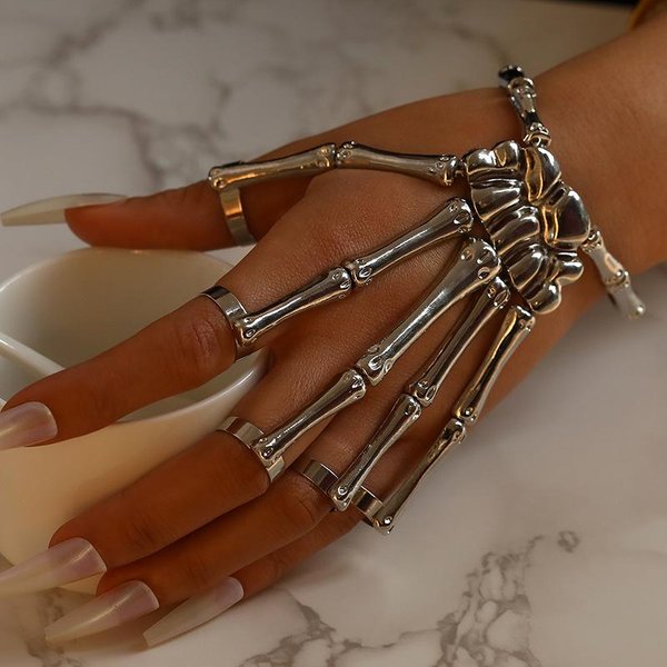 Pulsera De Dedos De Calavera De Esqueleto De Metal Exagerado - JoyeríA De Halloween Brown-image