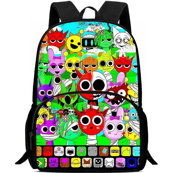 Mochila Infantil Cartoon Sprunki Con Bolsillo Frontal, Bolsas Para El Almuerzo, Estuches Para LáPices Para Edades 5-10, Mochilas Escolares Para NiñOs NiñAs-image